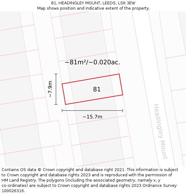 81, HEADINGLEY MOUNT, LEEDS, LS6 3EW: Plot and title map