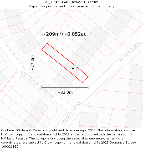81, HEATH LANE, IPSWICH, IP4 5RX: Plot and title map