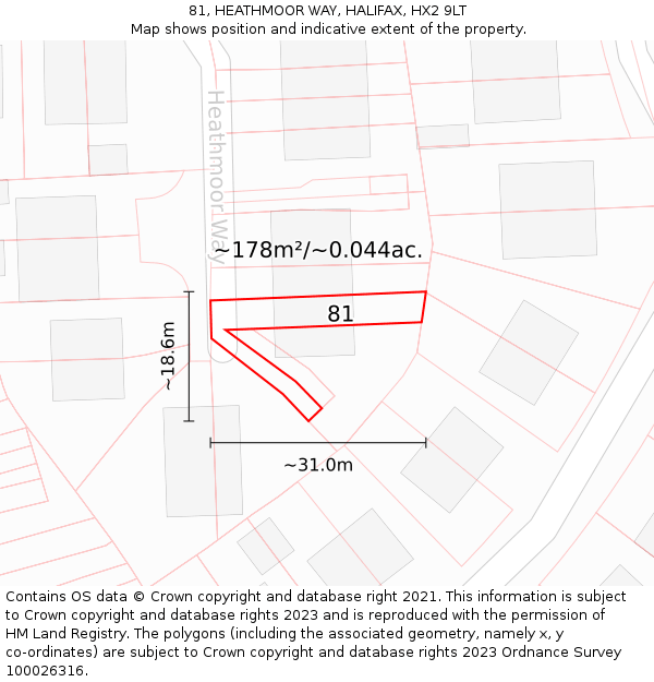 81, HEATHMOOR WAY, HALIFAX, HX2 9LT: Plot and title map