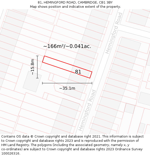 81, HEMINGFORD ROAD, CAMBRIDGE, CB1 3BY: Plot and title map