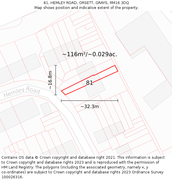 81, HEMLEY ROAD, ORSETT, GRAYS, RM16 3DQ: Plot and title map