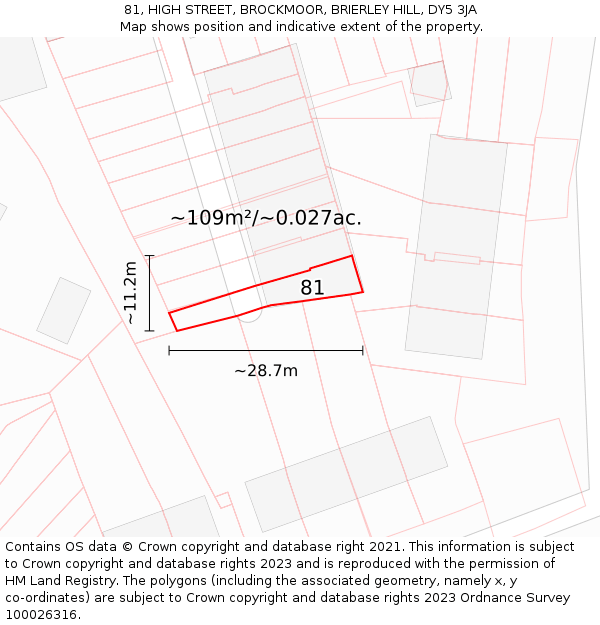 81, HIGH STREET, BROCKMOOR, BRIERLEY HILL, DY5 3JA: Plot and title map