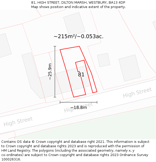 81, HIGH STREET, DILTON MARSH, WESTBURY, BA13 4DP: Plot and title map