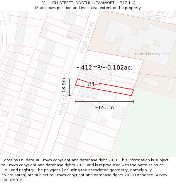 81, HIGH STREET, DOSTHILL, TAMWORTH, B77 1LQ: Plot and title map