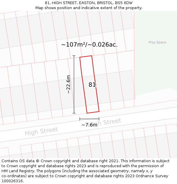81, HIGH STREET, EASTON, BRISTOL, BS5 6DW: Plot and title map