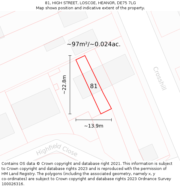 81, HIGH STREET, LOSCOE, HEANOR, DE75 7LG: Plot and title map