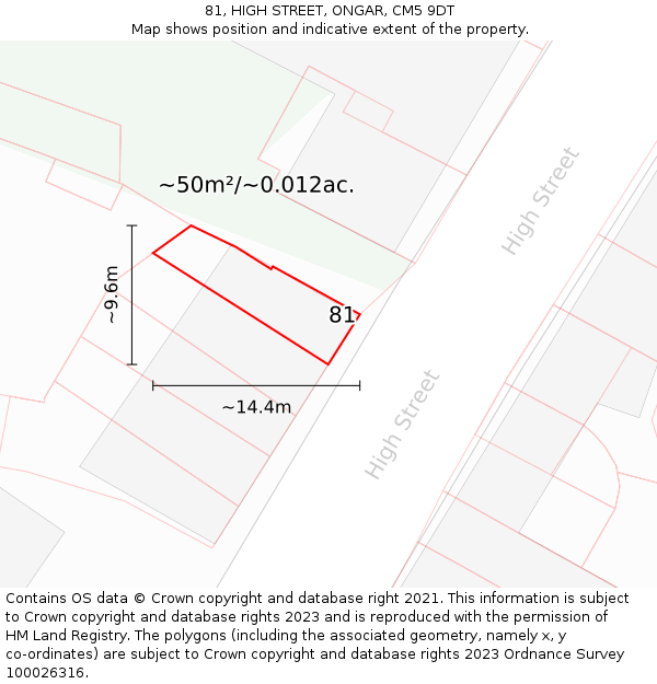 81, HIGH STREET, ONGAR, CM5 9DT: Plot and title map