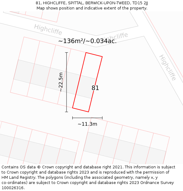 81, HIGHCLIFFE, SPITTAL, BERWICK-UPON-TWEED, TD15 2JJ: Plot and title map