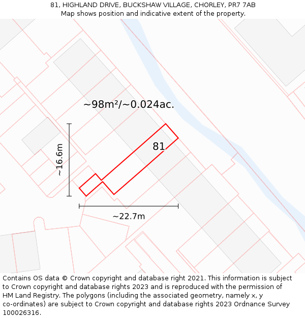 81, HIGHLAND DRIVE, BUCKSHAW VILLAGE, CHORLEY, PR7 7AB: Plot and title map