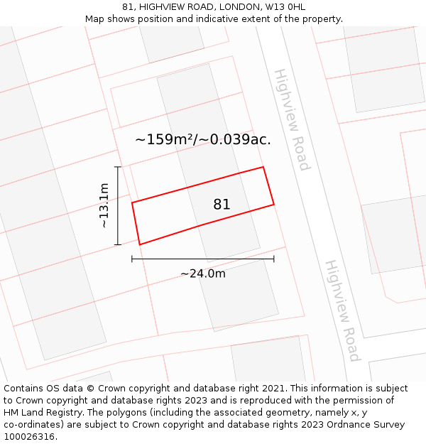 81, HIGHVIEW ROAD, LONDON, W13 0HL: Plot and title map