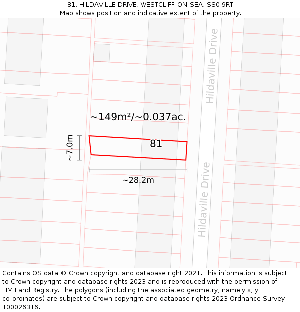 81, HILDAVILLE DRIVE, WESTCLIFF-ON-SEA, SS0 9RT: Plot and title map