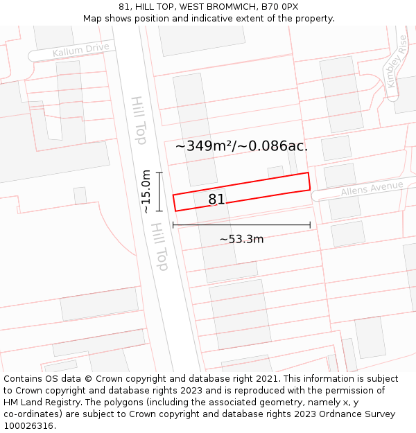 81, HILL TOP, WEST BROMWICH, B70 0PX: Plot and title map