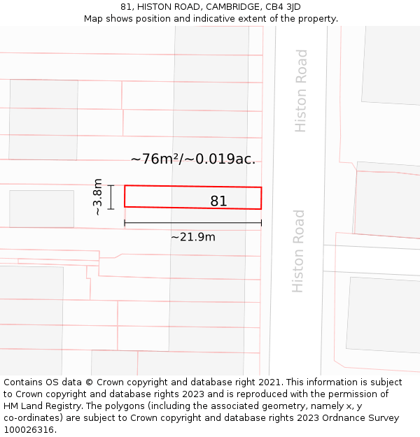 81, HISTON ROAD, CAMBRIDGE, CB4 3JD: Plot and title map