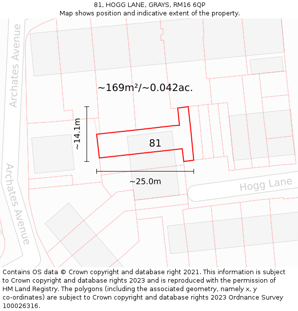 81, HOGG LANE, GRAYS, RM16 6QP: Plot and title map