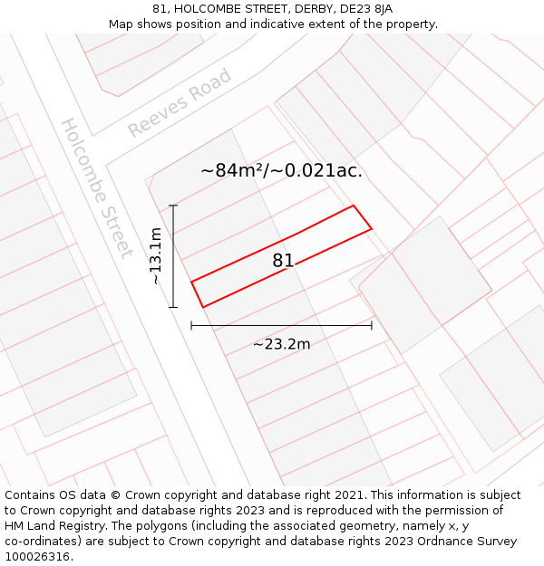 81, HOLCOMBE STREET, DERBY, DE23 8JA: Plot and title map