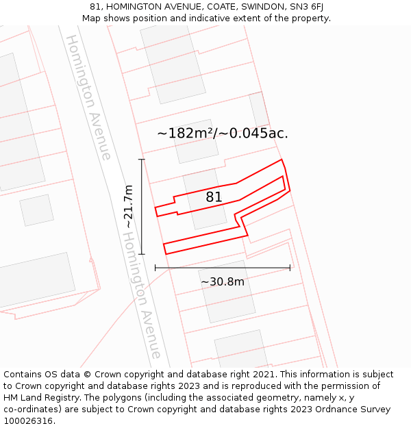 81, HOMINGTON AVENUE, COATE, SWINDON, SN3 6FJ: Plot and title map