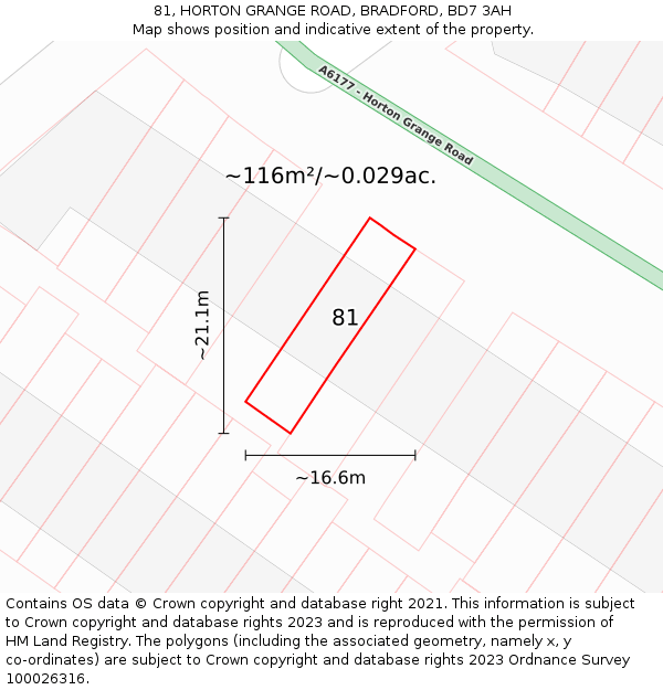 81, HORTON GRANGE ROAD, BRADFORD, BD7 3AH: Plot and title map
