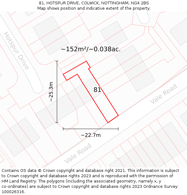 81, HOTSPUR DRIVE, COLWICK, NOTTINGHAM, NG4 2BS: Plot and title map