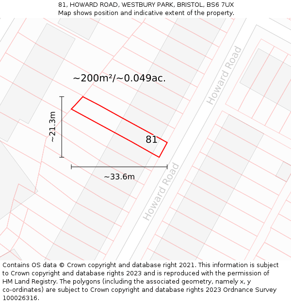 81, HOWARD ROAD, WESTBURY PARK, BRISTOL, BS6 7UX: Plot and title map