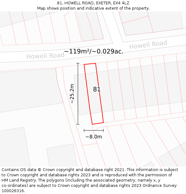 81, HOWELL ROAD, EXETER, EX4 4LZ: Plot and title map