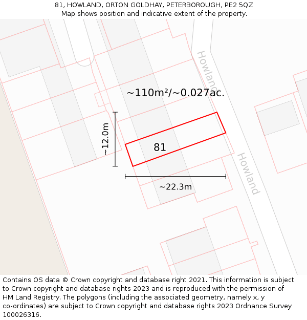 81, HOWLAND, ORTON GOLDHAY, PETERBOROUGH, PE2 5QZ: Plot and title map