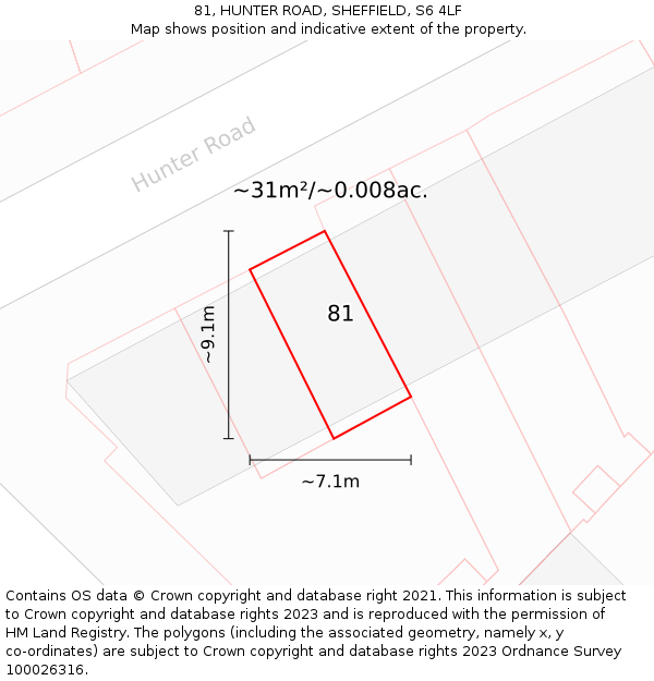 81, HUNTER ROAD, SHEFFIELD, S6 4LF: Plot and title map