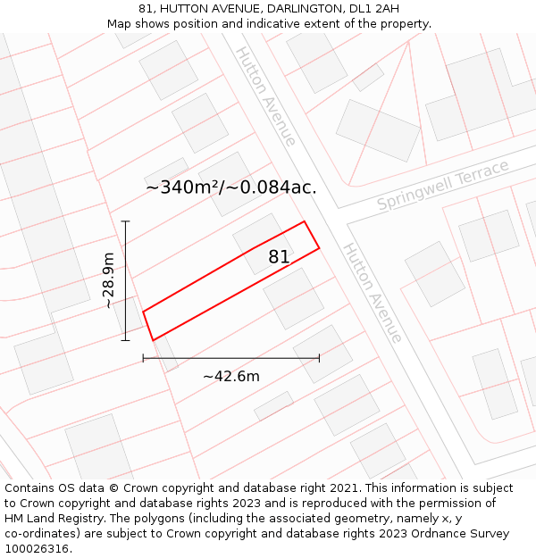81, HUTTON AVENUE, DARLINGTON, DL1 2AH: Plot and title map