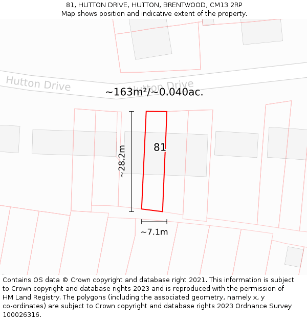 81, HUTTON DRIVE, HUTTON, BRENTWOOD, CM13 2RP: Plot and title map