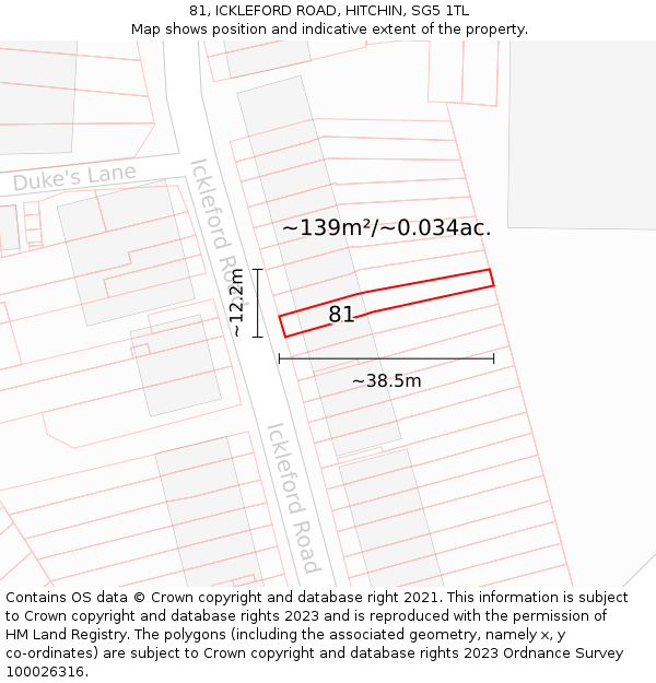 81, ICKLEFORD ROAD, HITCHIN, SG5 1TL: Plot and title map