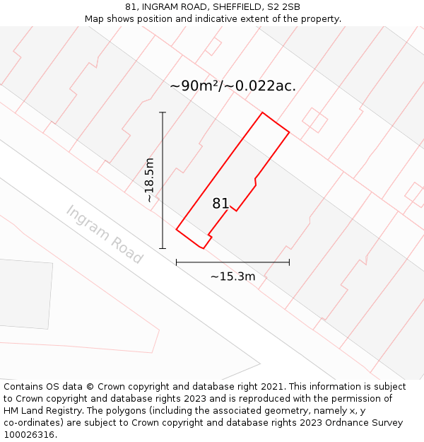81, INGRAM ROAD, SHEFFIELD, S2 2SB: Plot and title map