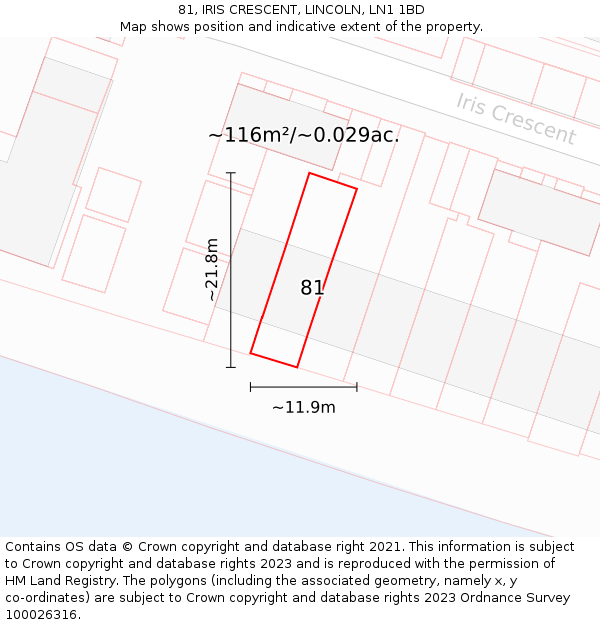 81, IRIS CRESCENT, LINCOLN, LN1 1BD: Plot and title map