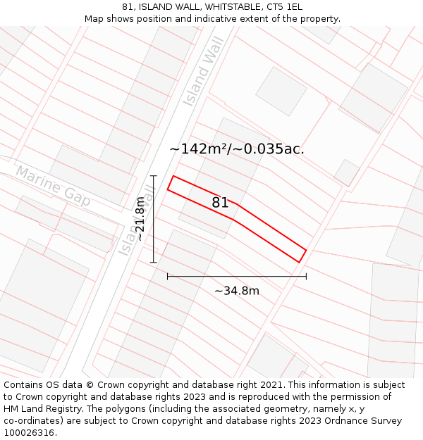 81, ISLAND WALL, WHITSTABLE, CT5 1EL: Plot and title map