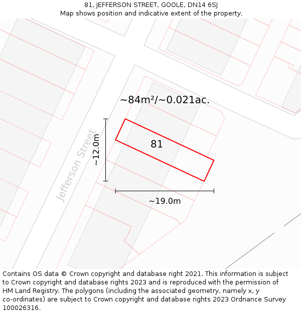 81, JEFFERSON STREET, GOOLE, DN14 6SJ: Plot and title map