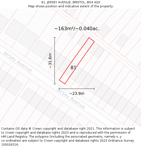 81, JERSEY AVENUE, BRISTOL, BS4 4QX: Plot and title map
