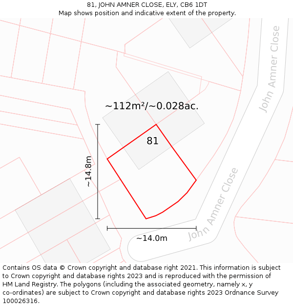 81, JOHN AMNER CLOSE, ELY, CB6 1DT: Plot and title map