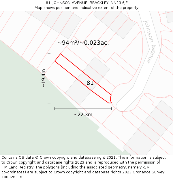 81, JOHNSON AVENUE, BRACKLEY, NN13 6JE: Plot and title map