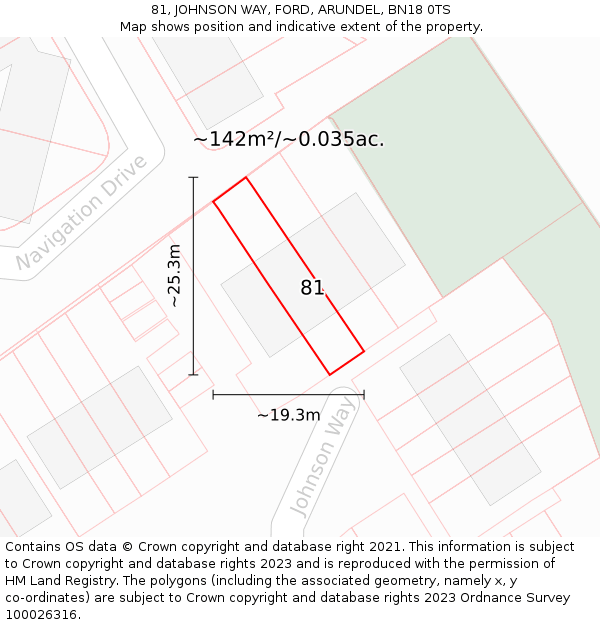 81, JOHNSON WAY, FORD, ARUNDEL, BN18 0TS: Plot and title map