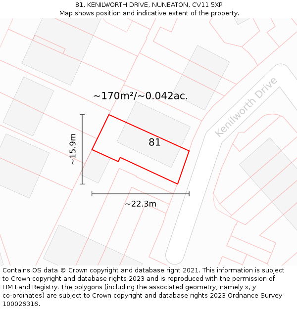81, KENILWORTH DRIVE, NUNEATON, CV11 5XP: Plot and title map