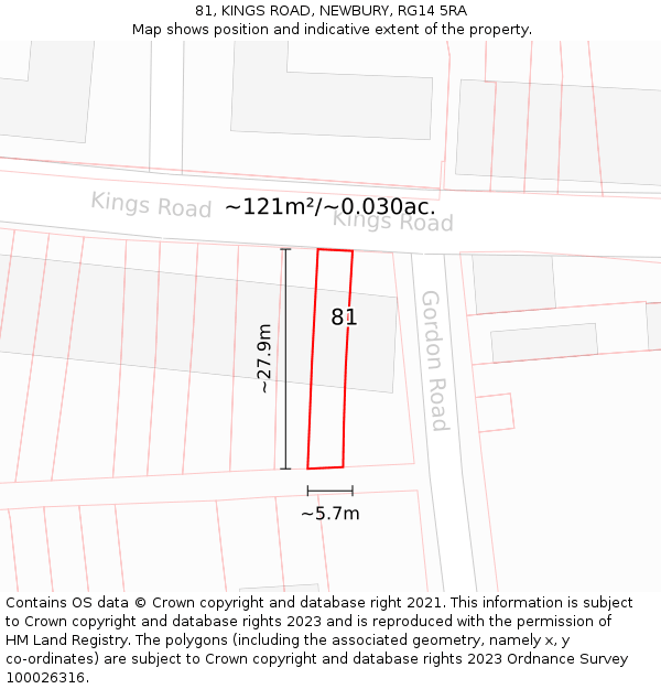 81, KINGS ROAD, NEWBURY, RG14 5RA: Plot and title map