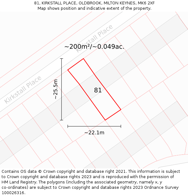 81, KIRKSTALL PLACE, OLDBROOK, MILTON KEYNES, MK6 2XF: Plot and title map