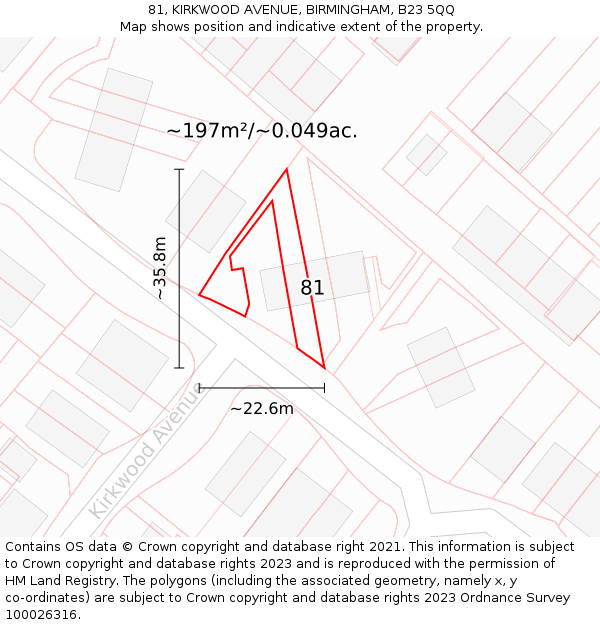 81, KIRKWOOD AVENUE, BIRMINGHAM, B23 5QQ: Plot and title map