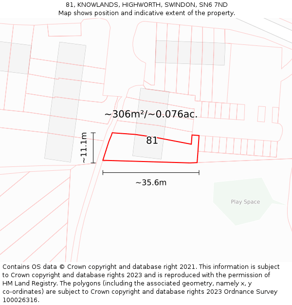 81, KNOWLANDS, HIGHWORTH, SWINDON, SN6 7ND: Plot and title map