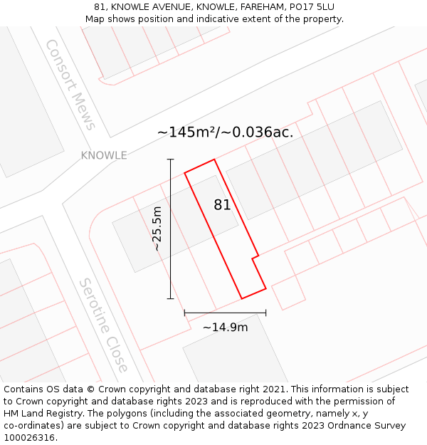 81, KNOWLE AVENUE, KNOWLE, FAREHAM, PO17 5LU: Plot and title map