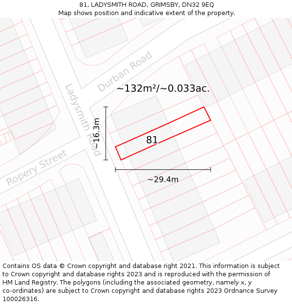 81, LADYSMITH ROAD, GRIMSBY, DN32 9EQ: Plot and title map