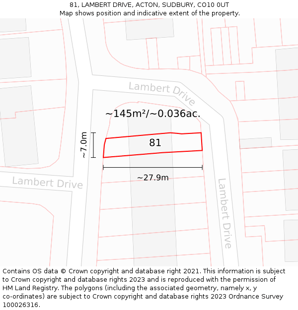 81, LAMBERT DRIVE, ACTON, SUDBURY, CO10 0UT: Plot and title map
