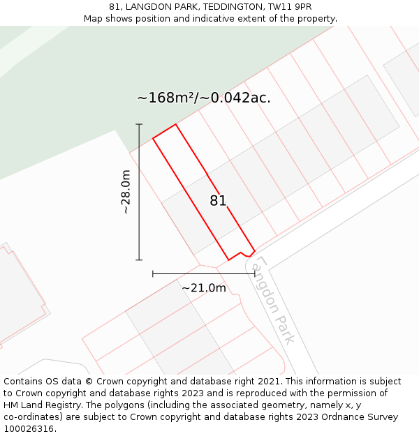 81, LANGDON PARK, TEDDINGTON, TW11 9PR: Plot and title map