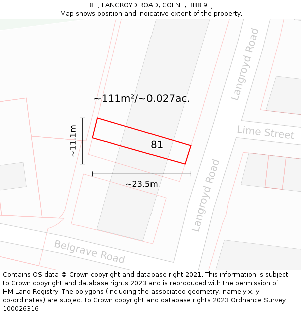 81, LANGROYD ROAD, COLNE, BB8 9EJ: Plot and title map