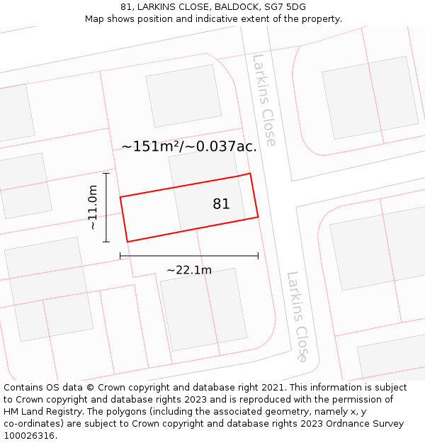 81, LARKINS CLOSE, BALDOCK, SG7 5DG: Plot and title map