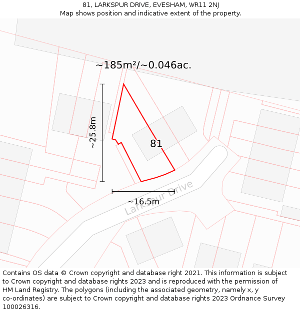 81, LARKSPUR DRIVE, EVESHAM, WR11 2NJ: Plot and title map