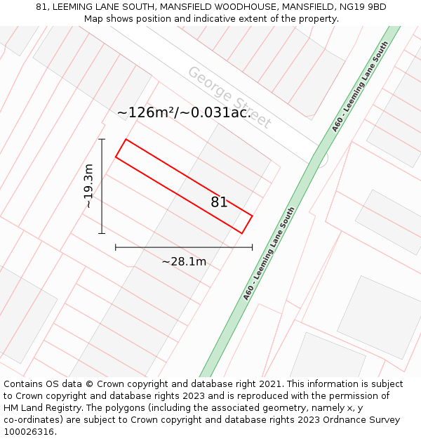 81, LEEMING LANE SOUTH, MANSFIELD WOODHOUSE, MANSFIELD, NG19 9BD: Plot and title map